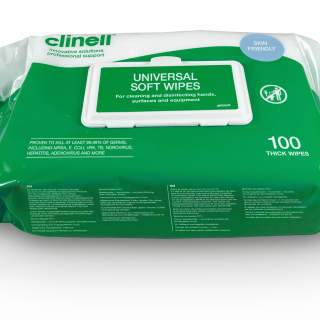 Clinell universele doekjes soft xl 100st (desinfectie voor handen & oppervlaktes) op=op